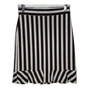 Ann Taylor Black Cream Striped Pencil Skirt Size 0 XS Workwear